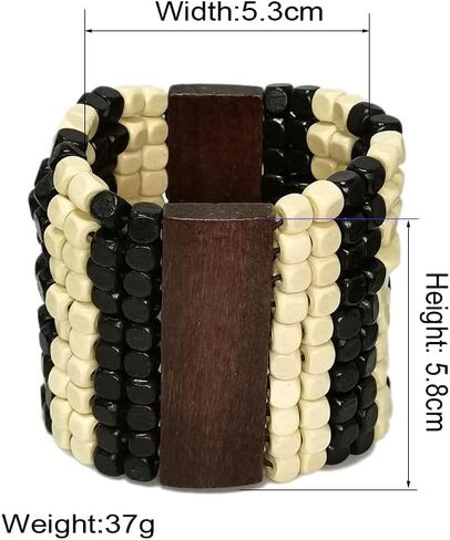 Stretch Wooden Beads Cuff Bracelets Multi Layered Natural Wood Beads Chunky Bangle Wooden Handmade Wide Bracelets Bohemia Jewelry for Women Men in Kuwait