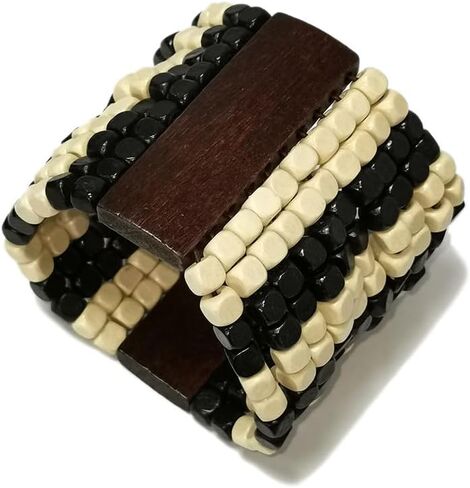 Stretch Wooden Beads Cuff Bracelets Multi Layered Natural Wood Beads Chunky Bangle Wooden Handmade Wide Bracelets Bohemia Jewelry for Women Men in Kuwait