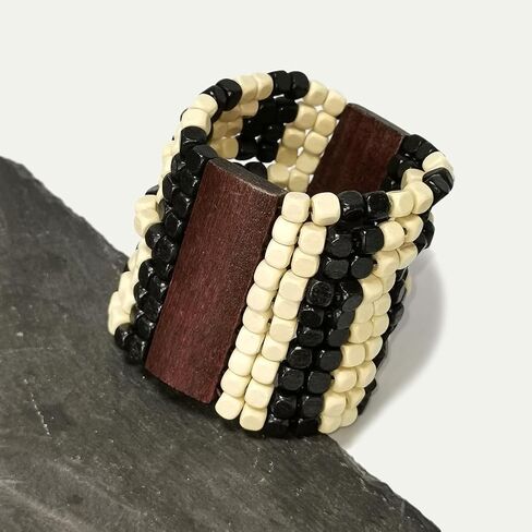 Stretch Wooden Beads Cuff Bracelets Multi Layered Natural Wood Beads Chunky Bangle Wooden Handmade Wide Bracelets Bohemia Jewelry for Women Men in Kuwait