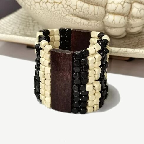 Stretch Wooden Beads Cuff Bracelets Multi Layered Natural Wood Beads Chunky Bangle Wooden Handmade Wide Bracelets Bohemia Jewelry for Women Men in Kuwait