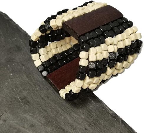 Stretch Wooden Beads Cuff Bracelets Multi Layered Natural Wood Beads Chunky Bangle Wooden Handmade Wide Bracelets Bohemia Jewelry for Women Men in Kuwait