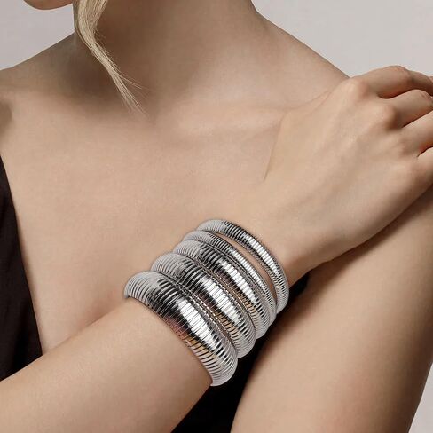 Chunky Snake Chain Bangle Bracelet for Woman, Stainless Steel Flexible Stretch Bracelets 20,16,12,10,8mm Bangles Trendy Jewelry Gifts in Saudi Arabia