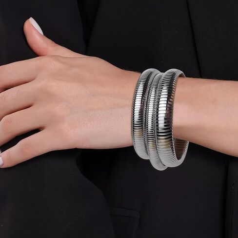 Chunky Snake Chain Bangle Bracelet for Woman, Stainless Steel Flexible Stretch Bracelets 20,16,12,10,8mm Bangles Trendy Jewelry Gifts in Saudi Arabia