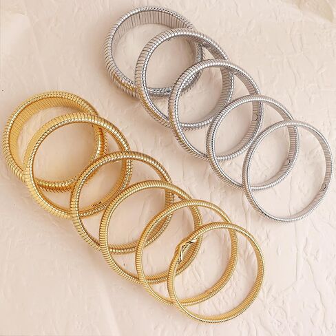 Chunky Snake Chain Bangle Bracelet for Woman, Stainless Steel Flexible Stretch Bracelets 20,16,12,10,8mm Bangles Trendy Jewelry Gifts in Saudi Arabia