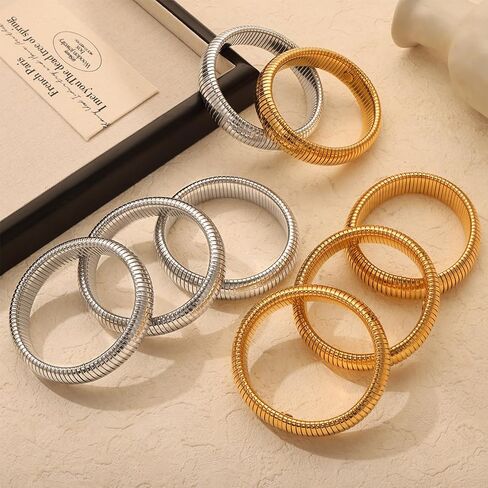 Chunky Snake Chain Bangle Bracelet for Woman, Stainless Steel Flexible Stretch Bracelets 20,16,12,10,8mm Bangles Trendy Jewelry Gifts in Saudi Arabia