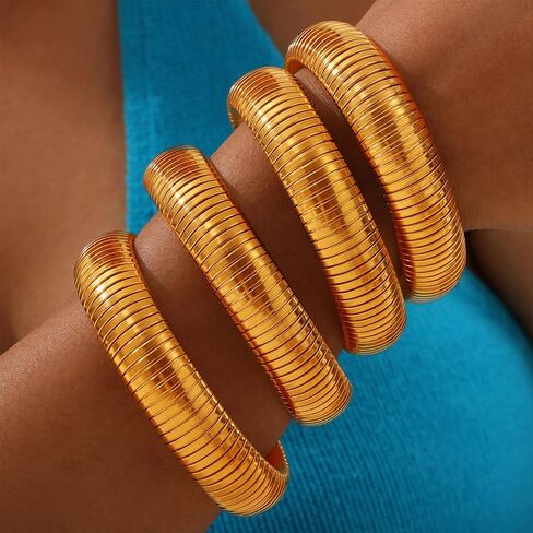 Chunky Snake Chain Bangle Bracelet for Woman, Stainless Steel Flexible Stretch Bracelets 20,16,12,10,8mm Bangles Trendy Jewelry Gifts in Saudi Arabia