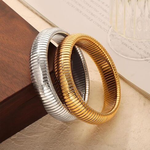 Chunky Snake Chain Bangle Bracelet for Woman, Stainless Steel Flexible Stretch Bracelets 20,16,12,10,8mm Bangles Trendy Jewelry Gifts in Saudi Arabia