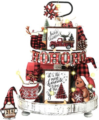 13 قطعة عيد الميلاد صينية ديكور مجموعة عيد الميلاد الأسود والأحمر منقوشة جنوم خشبية علامات الطاولة الأيائل ندفة الثلج شجرة شاحنة جوارب ريفي مزرعة الشتاء صواني ديكور للمنزل مطبخ in Kuwait