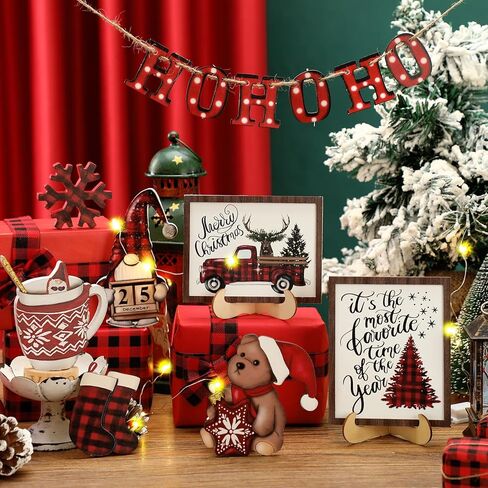 13 قطعة عيد الميلاد صينية ديكور مجموعة عيد الميلاد الأسود والأحمر منقوشة جنوم خشبية علامات الطاولة الأيائل ندفة الثلج شجرة شاحنة جوارب ريفي مزرعة الشتاء صواني ديكور للمنزل مطبخ in Kuwait