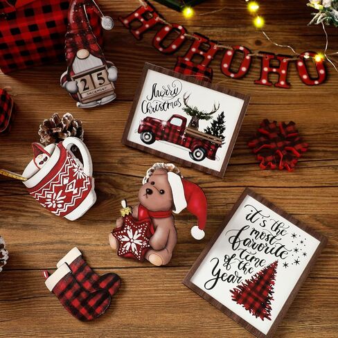 13 قطعة عيد الميلاد صينية ديكور مجموعة عيد الميلاد الأسود والأحمر منقوشة جنوم خشبية علامات الطاولة الأيائل ندفة الثلج شجرة شاحنة جوارب ريفي مزرعة الشتاء صواني ديكور للمنزل مطبخ in Kuwait
