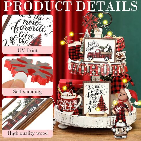 13 قطعة عيد الميلاد صينية ديكور مجموعة عيد الميلاد الأسود والأحمر منقوشة جنوم خشبية علامات الطاولة الأيائل ندفة الثلج شجرة شاحنة جوارب ريفي مزرعة الشتاء صواني ديكور للمنزل مطبخ in Kuwait