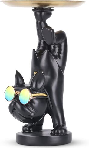 Resin French Bulldog Statue Storage Tray, Cute Dog Butler Statue with Tray, Key Tray for Entryway Table, French Bulldog Figurine Animal Sculpture Table Decoration for Home Office Decor (Black) in Saudi Arabia