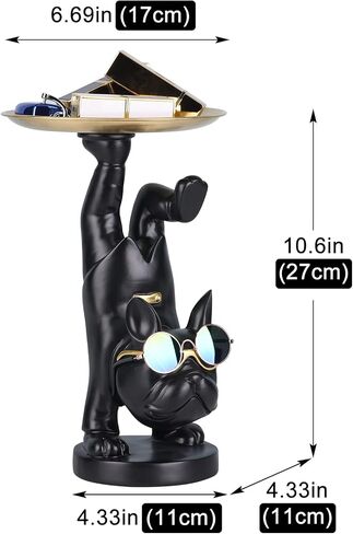 Resin French Bulldog Statue Storage Tray, Cute Dog Butler Statue with Tray, Key Tray for Entryway Table, French Bulldog Figurine Animal Sculpture Table Decoration for Home Office Decor (Black) in Saudi Arabia