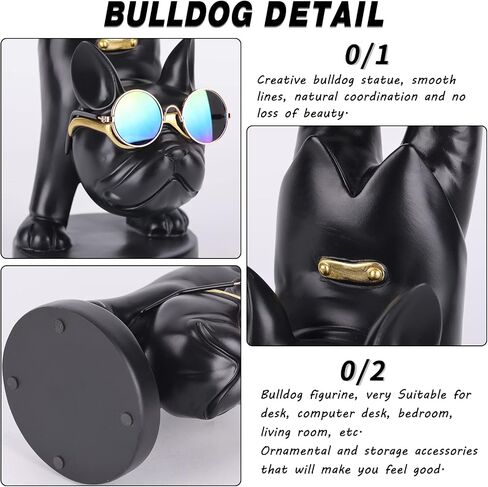 Resin French Bulldog Statue Storage Tray, Cute Dog Butler Statue with Tray, Key Tray for Entryway Table, French Bulldog Figurine Animal Sculpture Table Decoration for Home Office Decor (Black) in Saudi Arabia