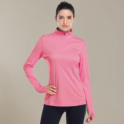 HISKYWIN Womens UPF 50+ Sun Protection Tops Long Sleeve Half-Zip Thumb Hole Outdoor Workout Shirt in Kuwait