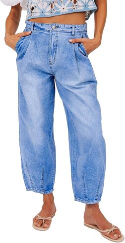 Sidefeel Women's Jeans Mid Rise Stretchy Wide Leg Baggy Jeans Trendy Loose Boyfriend Ankle Denim Pants in Saudi Arabia