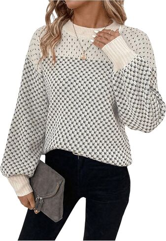 MakeMeChic Women's Color Block Houndstooth Oversized Sweater Long Sleeve Crew Neck Knit Pullover Top in Saudi Arabia