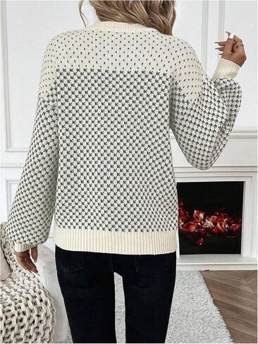 MakeMeChic Women's Color Block Houndstooth Oversized Sweater Long Sleeve Crew Neck Knit Pullover Top in Saudi Arabia