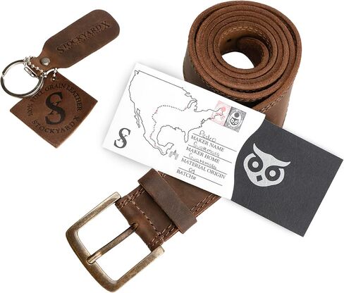 Hide & Drink, Rustic Handmade Full Grain Leather Men's Belt, Two Row Stitch Stylish Design - Everyday Belts for Men in Kuwait