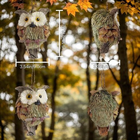 2 Pcs Handmade Hanging Owl Ornament - Creativity Straw Ornaments Brown Owl Decor Gifts Natural Material Suitable for Home Living Room Office Christmas Trees Halloween by QadiraQian Owl Ornaments in Saudi Arabia