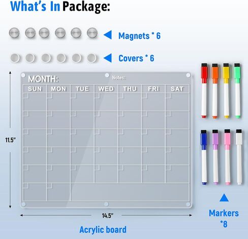 Magnetic Large Acrylic Meal Planner for Fridge, Menu Board for Kitchen with 8 Color Markers, Clear Weekly Planner, Weekly Calendar for Fridge, Planning Board for Grocery/Shopping List -14.5 * 11.5'' in Saudi Arabia