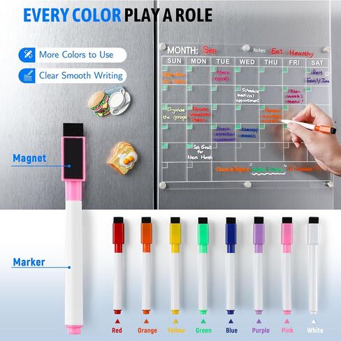 Magnetic Large Acrylic Meal Planner for Fridge, Menu Board for Kitchen with 8 Color Markers, Clear Weekly Planner, Weekly Calendar for Fridge, Planning Board for Grocery/Shopping List -14.5 * 11.5'' in Saudi Arabia