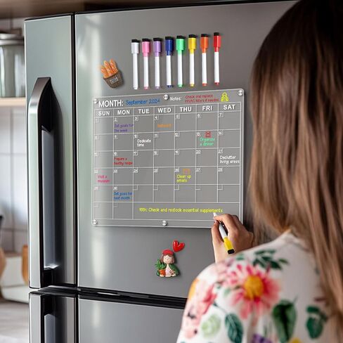 Magnetic Large Acrylic Meal Planner for Fridge, Menu Board for Kitchen with 8 Color Markers, Clear Weekly Planner, Weekly Calendar for Fridge, Planning Board for Grocery/Shopping List -14.5 * 11.5'' in Saudi Arabia