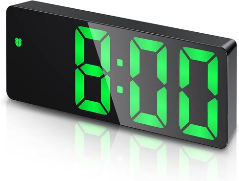 ساعة منبه رقمية من كيكيت، شاشة LED، درجة الحرارة، الوقت، الغفوة، التحكم الصوتي، 3 إعدادات منبه، سطوع قابل للتعديل، 6.5 بوصة، أخضر in Kuwait
