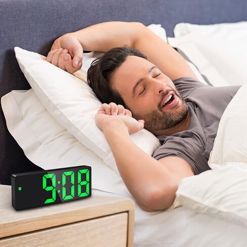 ساعة منبه رقمية من كيكيت، شاشة LED، درجة الحرارة، الوقت، الغفوة، التحكم الصوتي، 3 إعدادات منبه، سطوع قابل للتعديل، 6.5 بوصة، أخضر in Kuwait