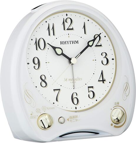 Rhythm 8RM400SR03 Ariacantabile N Alarm Clock with Melody, Continuous Second Hand, White, 5.4 x 5.3 x 3.1 inches (13.6 x 13.5 x 7.9 cm), White in Kuwait