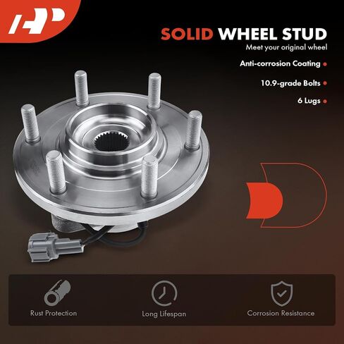 A-Premium Front Wheel Bearing and Hub Assembly with ABS & 6-Lug Compatible with Nissan Armada 2008-2012, Titan 2008-2012 & Infiniti QX56 2008-2010, RWD Only in Saudi Arabia