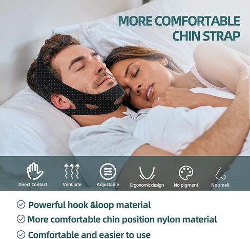حزام الذقن المضاد للشخير لمستخدمي CPAP، سدادة الشخير مع شريط فيلكرو قابل للتعديل، حزام الذقن CPAP، أجهزة مضادة للشخير، حزام الذقن للنوم، حل بسيط وفعال لوقف الشخير in Saudi Arabia