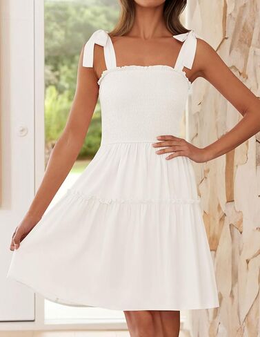 ZESICA Women's 2025 Summer Spaghetti Strap Sleeveless Square Neck Ruffle A Line Swing Mini Dress in Kuwait