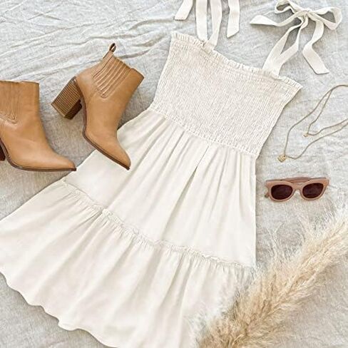 ZESICA Women's 2025 Summer Spaghetti Strap Sleeveless Square Neck Ruffle A Line Swing Mini Dress in Kuwait