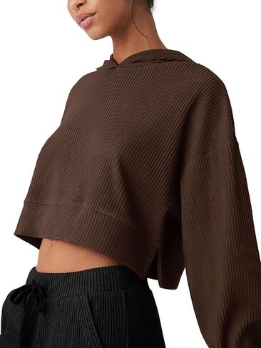 LASLULU Womens Hoodies Fall Casual Long Sleeve Hooded Sweatshirts Side Split Pullover Ribbed Shirts Workout Tops in Saudi Arabia