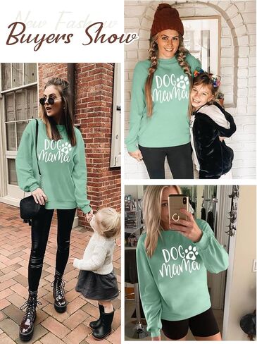 سويت شيرت MK Shop Limited Dog Mom للسيدات، بلوزة بأكمام طويلة ورسومات لطيفة على شكل مخلب الكلب (S-2XL) in Kuwait