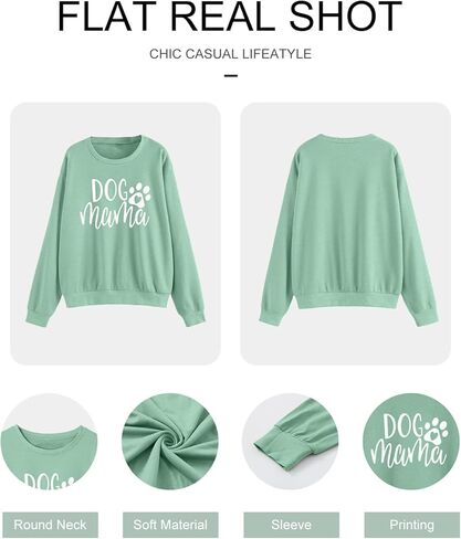 سويت شيرت MK Shop Limited Dog Mom للسيدات، بلوزة بأكمام طويلة ورسومات لطيفة على شكل مخلب الكلب (S-2XL) in Kuwait