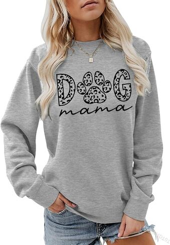 MK Shop Limited Dog Mom Sweatshirt For Women Cute Dog Paw Graphic Long Sleeve Pullover Blouse（S-2XL） in Kuwait