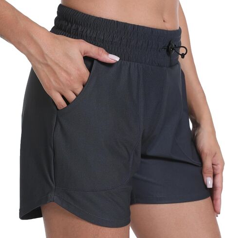 Haowind Workout Shorts for Women with Pockets Mid Waisted Athletic Sport Pants Lightweight Gym Running Shorts with Liner in Saudi Arabia