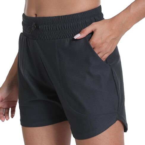 Haowind Workout Shorts for Women with Pockets Mid Waisted Athletic Sport Pants Lightweight Gym Running Shorts with Liner in Saudi Arabia
