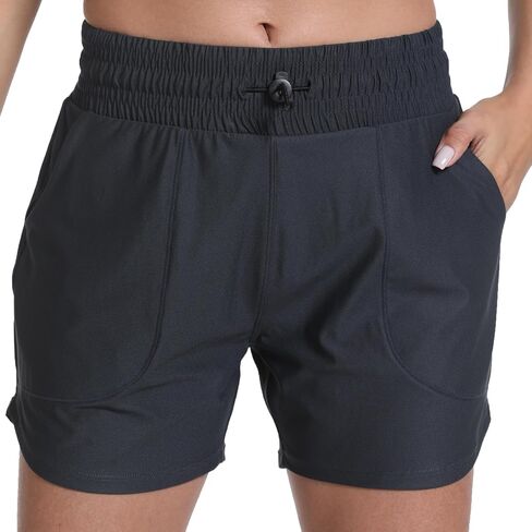 Haowind Workout Shorts for Women with Pockets Mid Waisted Athletic Sport Pants Lightweight Gym Running Shorts with Liner in Saudi Arabia