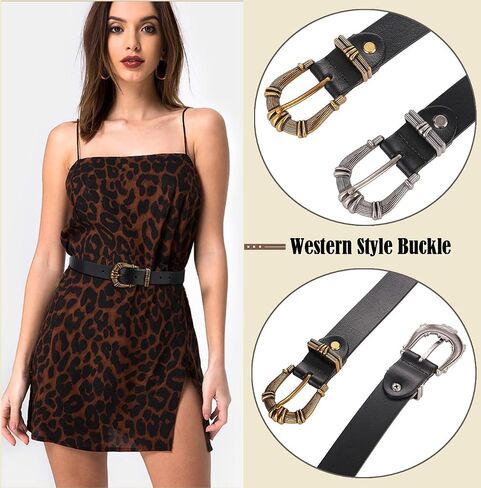 ALAIX Women's Leather Belt Vintage Western Belt Silver/Gold Buckle Belt Jeans Belt Black and Gold Belt for Women in Saudi Arabia