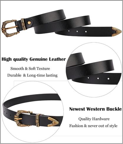 ALAIX Women's Leather Belt Vintage Western Belt Silver/Gold Buckle Belt Jeans Belt Black and Gold Belt for Women in Saudi Arabia