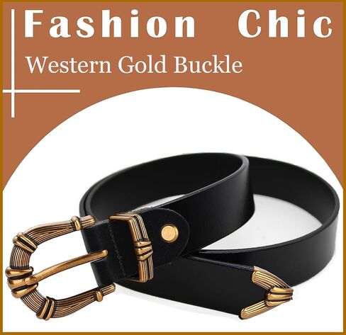 ALAIX Women's Leather Belt Vintage Western Belt Silver/Gold Buckle Belt Jeans Belt Black and Gold Belt for Women in Saudi Arabia