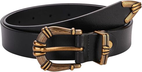 ALAIX Women's Leather Belt Vintage Western Belt Silver/Gold Buckle Belt Jeans Belt Black and Gold Belt for Women in Saudi Arabia