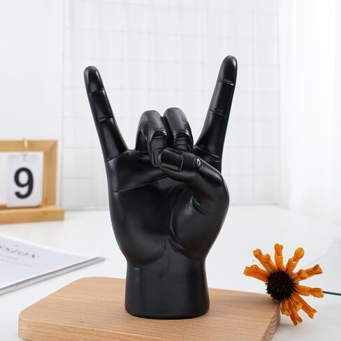 Vilead Metal Horns Sculpture,7.6" Gold Rock and Roll Hand Gesture Statue,Rock On Hand Sculpture,Gold Shelf Decor Accessories,Tabletop Statue Decor for Desk Bookshelf in Home (Black, Right Hand) in Kuwait
