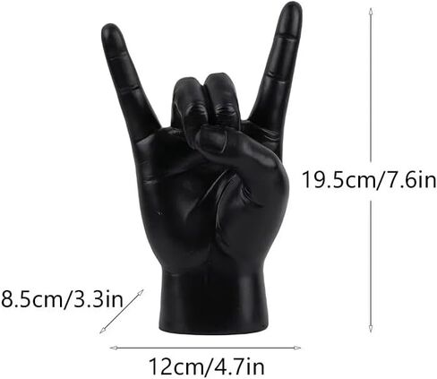 Vilead Metal Horns Sculpture,7.6" Gold Rock and Roll Hand Gesture Statue,Rock On Hand Sculpture,Gold Shelf Decor Accessories,Tabletop Statue Decor for Desk Bookshelf in Home (Black, Right Hand) in Kuwait
