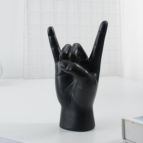 Vilead Metal Horns Sculpture,7.6" Gold Rock and Roll Hand Gesture Statue,Rock On Hand Sculpture,Gold Shelf Decor Accessories,Tabletop Statue Decor for Desk Bookshelf in Home (Black, Right Hand) in Kuwait