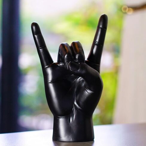 Vilead Metal Horns Sculpture,7.6" Gold Rock and Roll Hand Gesture Statue,Rock On Hand Sculpture,Gold Shelf Decor Accessories,Tabletop Statue Decor for Desk Bookshelf in Home (Black, Right Hand) in Kuwait