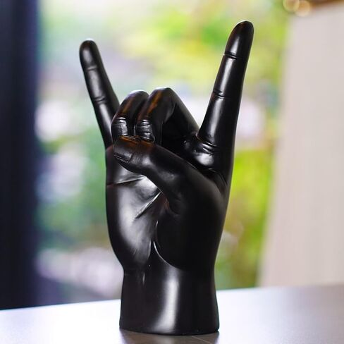 Vilead Metal Horns Sculpture,7.6" Gold Rock and Roll Hand Gesture Statue,Rock On Hand Sculpture,Gold Shelf Decor Accessories,Tabletop Statue Decor for Desk Bookshelf in Home (Black, Right Hand) in Kuwait